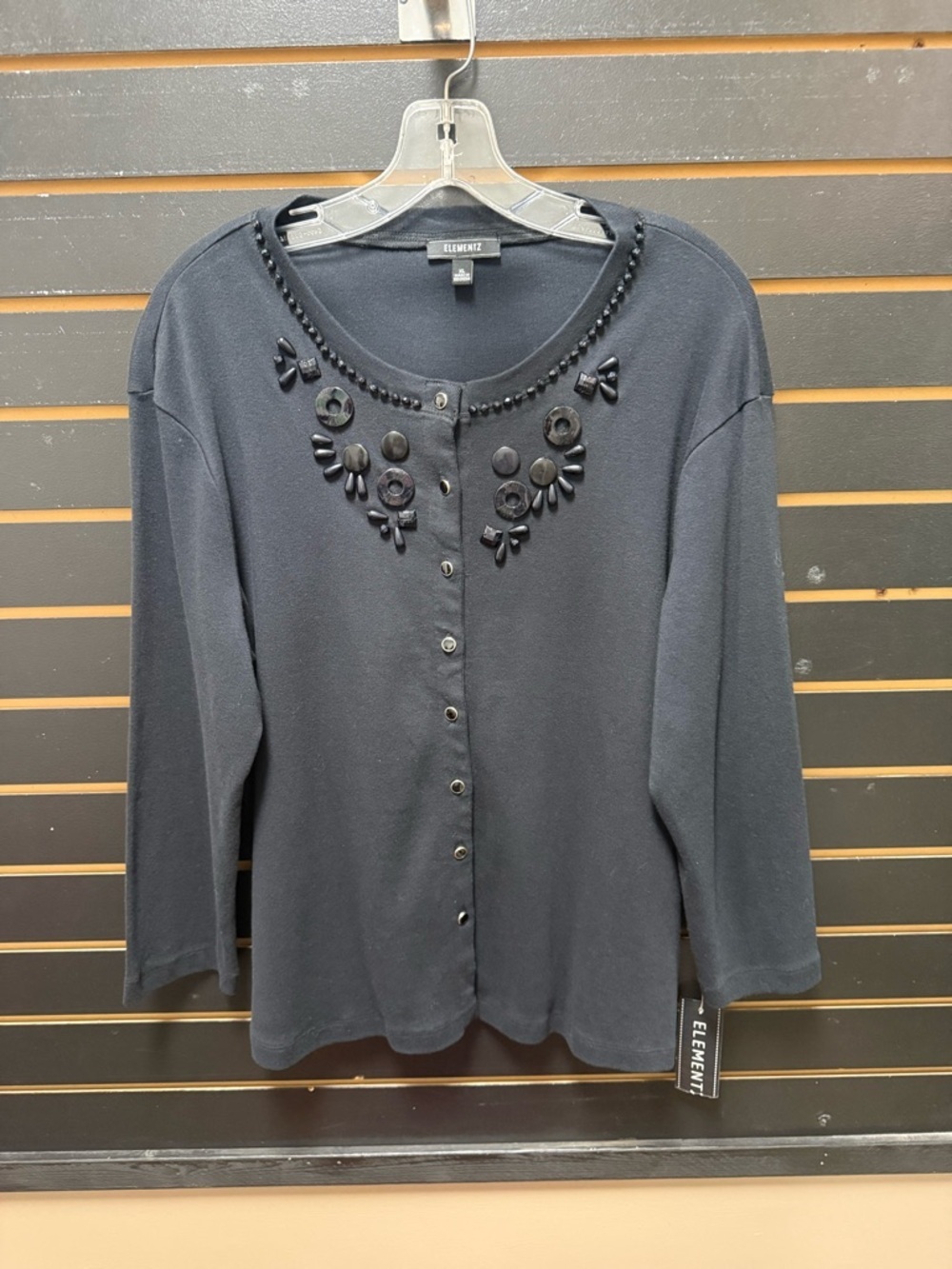 Elementz Black Embellished Cardigan Button Front Beaded Detail XL NWT